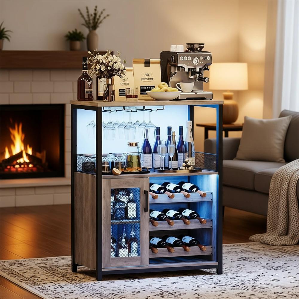 Home Bar And Cabinet - Endüstriyel Tarzda LED Işıklı Şarap Dolabı,