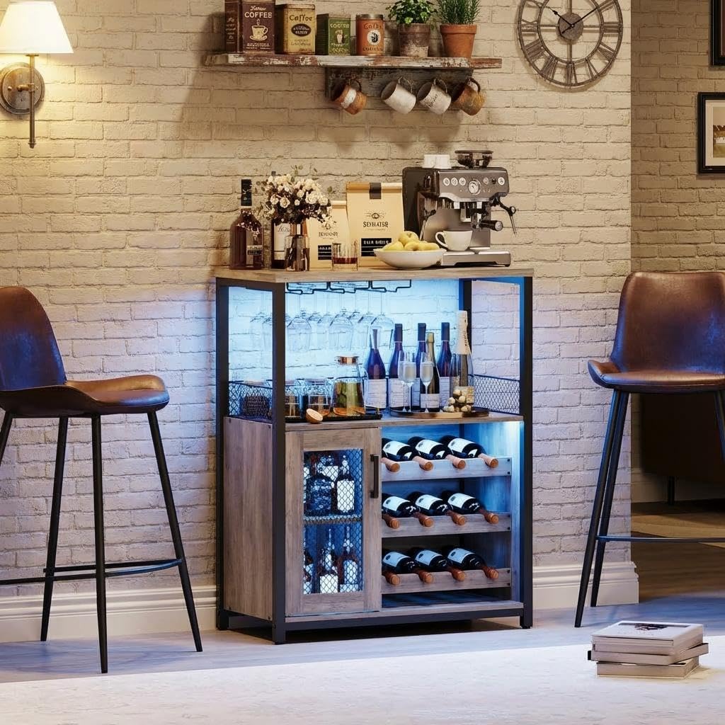 Home Bar And Cabinet - 3 Katmanlı Şarap Barı Dolabı LED