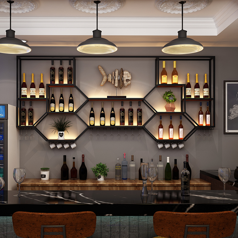 Home Bar And Cabinet - Metal Raflar Şarap Dolabı Oturma Odası