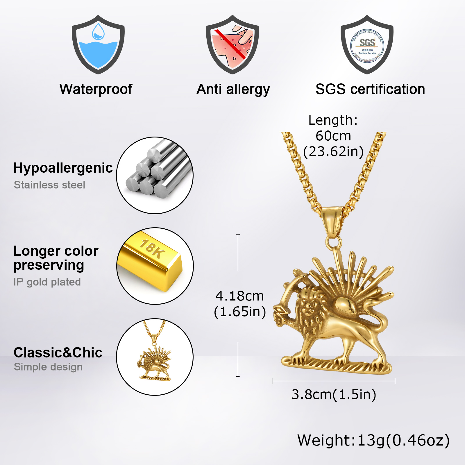 Vnox Aslan Güneş Kolye Kolye E - Bar Cart Gold incelemesi ve fiyatı